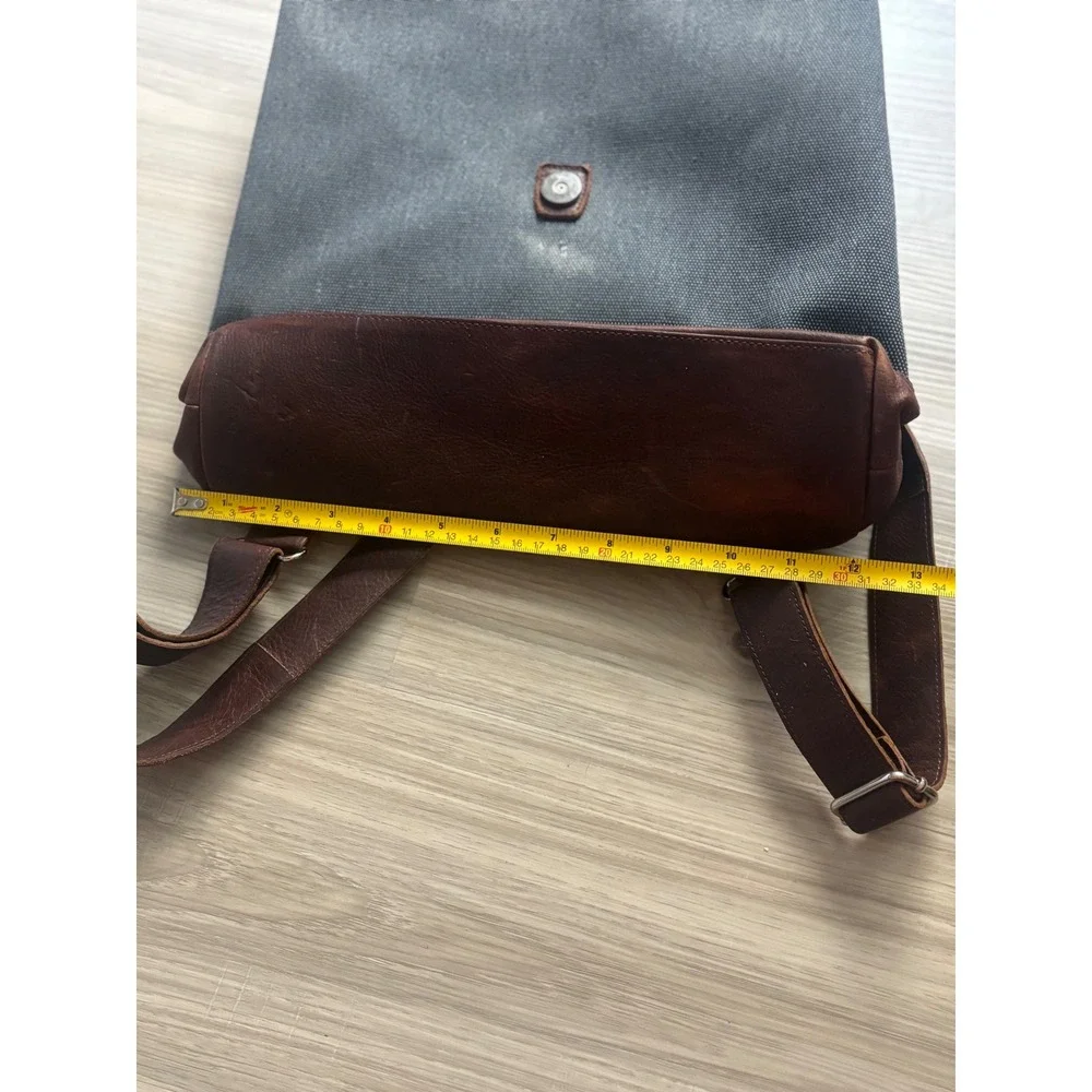 SAS‎ Portrait Collection Backpack Grey Canvas Brown Leather Flap Buckle Mens Bag